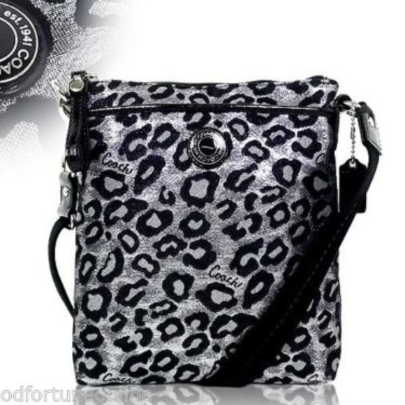 Coach Ocelot/Leopard Swingpack Metallic Black - Picture 1 of 5